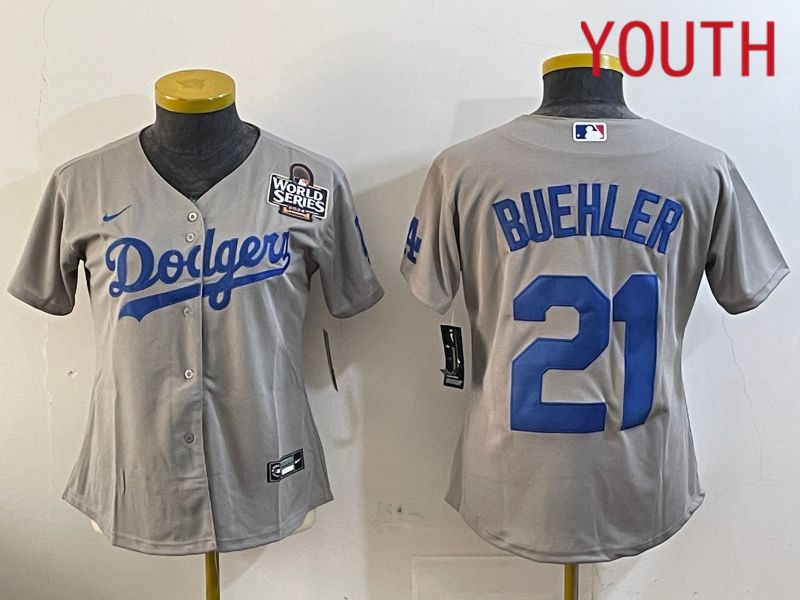Youth Los Angeles Dodgers #21 Buehler Grey Game 2024 Nike MLB Jersey style 11212